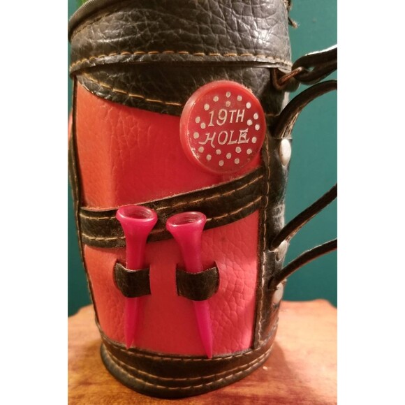 Vintage 19th Hole Mini Leather Golf Bag Glass 10oz 6"X2.5" Diameter Barware - Picture 2 of 4